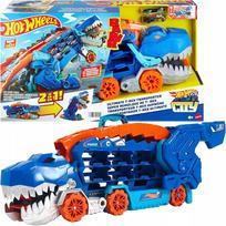 „Hot Wheels“ mega transporteris „T-Rex“ 2 viename su lenktynių trasa ir 2 automobiliukais