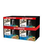 SHEBA Delicacy žuvies skonių gabalėliai želė, 4 x 40 x 85 g, šlapias pašaras katėms, 3+1 GRATIS.