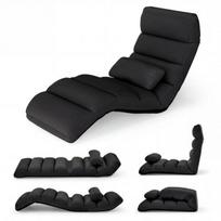 Sulankstoma grindų sofa-lova su pagalve, 5 padėčių reguliuojama atlošo dalis, juoda