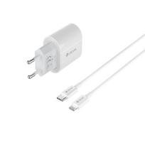 „Devia Pro6“ sieninis įkroviklis, QC, 1xUSB-C, 20W, baltas, su USB-C–Lightning laidu