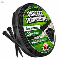 Plastikinė vejos bortelio juosta, juoda, lanksti, 4 cm x 20 m, su kaiščiais