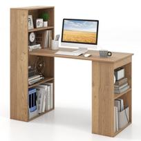 Kompiuterio stalas su 4 pakopų knygų lentyna ir CPU stoveliu, 121.9x55.9x121.9 cm, natūralios spalvos