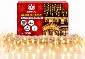 Lauko girlianda 100 LED varvekliai ZIDPOL L-100S su baltu laidu, šiltai balta flash