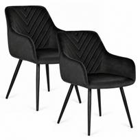 Komplektas iš 2 valgomojo kėdžių ModernHome, apmuštos veliūru modernios kėdės 55x60x82,5 cm, juodos