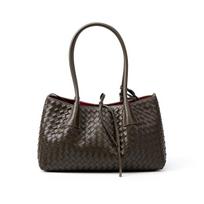 Cowhide handbag commuter shoulder tote bag large capacity women's summer vacation wind hand-woven bag armijos žalia spalva