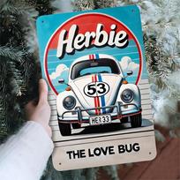 Senovinis Herbie The Love Bug Metalinis Ženklas Rustiškas Geležies Sienos Menas su Mėlynai Raudonu Juostuotu Automobilio Dizainu Namų Barui Kavinei Ga 30x40cm(11.8x15.7inch) white