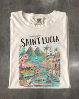 Saint Lucia Retro Travel Souvenir T-Shirt, Pitons Caribbean Island, Comfort Colors Shirt 110 white