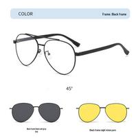 Men's Aviator Polarized Magnetic Glasses with Blue Light Blocking & Night Vision Clip-ons white