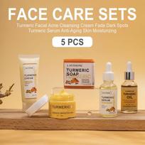 Turmeric Face Care Sets Turmeric Facial Acne Cleansing Cream Fade Dark Spots Turmeric Serum Anti-Aging Skin Moisturizing 5pcs beige