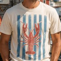 Lobster Martini T-Shirt, coastal graphic tee, unisex cotton, beach bar style XL gray