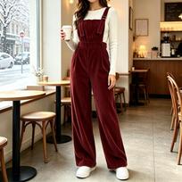 Women's Casual Corduroy Bib Overalls Dungaree Pants for and Everyday M raudona