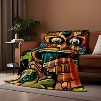 Tiki Bar Print Flannel Blanket Reversible Tropical Throw for Summer Vibes AllSeason Comfort Luau Themed Gift Size: 75*100cm, Weight: 230 GSM brown