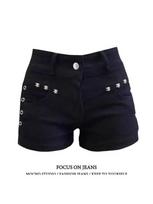 Women's Summer 2025 Black Rivet Low-Rise Wide-Leg Denim Shorts XS black