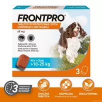FRONTPRO Tabletės nuo blusų ir erkių šuniui (>10-25 kg) - 3x 68mg