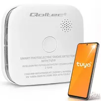 Qoltec 52579 Belaidis dūmų detektorius su baterija Tuya Wi-Fi jutiklio tarnavimo laikas 10 metų signalizacija 85dB LED