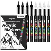 8pcs Black and White Acrylic Paint Markers Set, Large Ink Capacity, Acrylic Markers for Illustration Sketching, Wood, Glass, Fab black