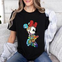 2025 Summer Disney Mickey Minnie Mouse Matching Family Leisure Short Sleeve Graphic Tees for 100% Pure Cotton Printed T-shirt S black
