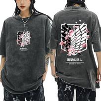 Anime Attack on Titan Išplėstiniai marškinėliai Ackerman Mikasa Eren Jaeger Vyšnių žiedų Grafika Logotipas Marškinėliai Vyrams Moterims Medvilniniai Marškinėliai S gray