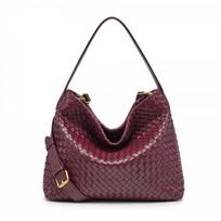 Large Capacity Woven Tote Bag Women Soft PU Shoulder Casual Daily Use Minimalist Style 34x11x29 cm black