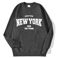 New York California Malibu Letter Sweatshirts Winter Women Casual Loose Hoodie Fleece Warm Crewneck Pullover Comfortable Clothes 2XL gray