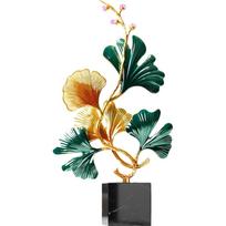 Aris & Juno Alloy Enamel Ginkgo Leaf Sculpture, Modern Chinese Zen Style Floral Arrangement, Marble Base for Home Office Desk Entryway Decor