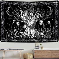 Gothic Skull Gobelenas Juodai baltas Skeletas Gobelenas Sienų pakabinimas Miegamojo hipių akims Boho namų dekoras Trippy Moon Cloth 275x180cm