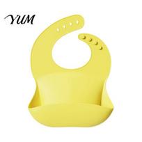 Easy Wipe Clean Infant Bibs Silicone Baby Bib, Waterproof Soft Adjustable Feeding Durable Skin Friendly Supplies Large Pocket Food Catch Bib H yellow