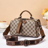 Trendy Elegant Women's Pu Leather Boston Tote Bag With Chain Lock And Multiple Compartments chaki