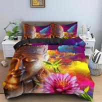 Buddha Duvet Cover Set Microfiber Bohemian Bedding Exotic Ethnic Design For Buddhist Devotees Double Queen King Size EU single(135x200cm) blue
