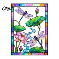 Stained Glass Style Window Sticker Dragonfly Lotus Cling, Rainbow Suncatcher Static Non Adhesive Covering Decal, Privacy Film for Home Door 30x40cm blue