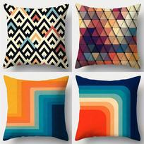 Double-Sided Printed Pillow Covers Mid-Century Triangle Chevron Art Decorative Throw Pillow Cases, Bold Color Block Home Decor Peach skin 18*18(CM)-1Pcs white