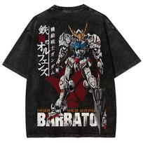 2026 Gundam Barbatos Anime Printed T-shirt Men's and Women's Washed T-shirt High Quality Vintage Cotton T-shirt Harajuku Y2K Top 130 black