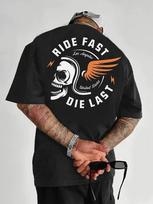 Skull Tshirt Unisexs Biker Graphic Tee Punk Motorcycle Shirt Ride Fast Die Last 4XL black