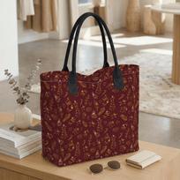 Christmas Tote Bag Burgundy Gold Holiday Pattern Large Capacity Casual Reusable Shopping Handbag white