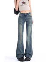 American Retro Micro Flared Jeans for Women Low Waist Slimming and Wide Leg Stretch Jeans M gray