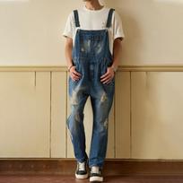 Men Ripped Blue Denim Bib Overalls Loose Straight Suspender Jeans Multi Pocket Work Trousers XXL black