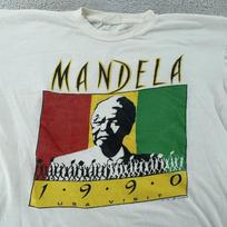 Vintage 1990 Nelson Mandela USA Visit T-Shirt CROP FIT L White Single Stitch 90s L brown