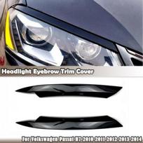 2x Car Headlight Lamp Eyebrow Eyelid Cover Trim Glossy For VW Passat B7 2010-14 gray