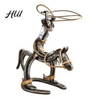 Decorative Ornaments for Office Handcrafted Cowboy Iron Pony Ornament, Rustic Western Rodeo Horse Sculpture, Metal Handmade Tabletop Decorations Desk gray
