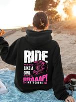 Unisex Fall Autumn Ride Like a Braaap Motocross Cartoon Graphic Hoodie Hooded Sweatshirt Printed Casual Top for Daily Wear Weeken M white