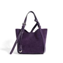 Two-layer cowhide autumn and winter tote bag large-capacity premium vegetable basket bucket bag lazy wind shoulder messenger bag blue