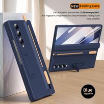 With S-Pen Kickstand Matte Case For Samsung Galaxy Z Fold 8 Ultra 7 6 5 4 Hinge Full Protection Built in Glass Screen Protector Galaxy Z Fold5 mėlyna