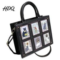 Stylish Faux Leather Crossbody Purse Women Tote Bag Shoulder Artistic Cat Patterns Adjustable Strap Travel Messenger Bag Handbag for Work juoda