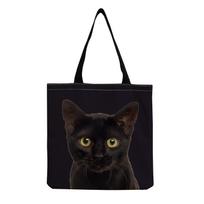 Women Vintage Linen Tote Bag - Large Capacity Cat Dog Print Shoulder Handbag for Casual & Grocery Shopping KTB 8 black
