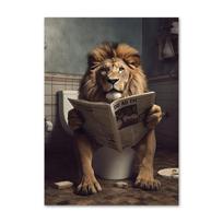 Juokingas vonios kambario humoras Sienų dekoras Liūtas Leopardas Tigras Sėdintis ant tualeto Skaitantis laikraštį Plakatas Meno spaudinys Drobės tapyba 30x40cm