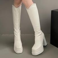 Super Aukštakulniai Moteriški Aukšti Batai Platforma Iki Kelio Seksualūs Batai Madingi Žieminiai Odiniai Motociklininko Batai Tendencija Goth Zapatos 38 gray