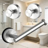 3pcs suction cup hook toilet paper holder, non perforated bathroom storage rack white
