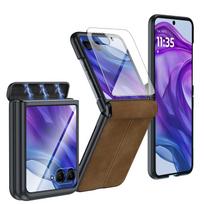 for Motorola Razr Ultra 2024 Case/Razr 50 Ultra Case,Built-in Screen Protector & Hinge Protection & Ultra Thin PU Leather Matte PC Phone Case-Green black