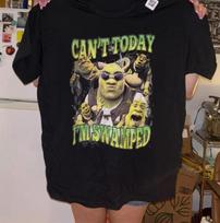 Funny Shrek Meme Shirt Can't Today I'm Swamped Cotton Full Size S to 5XL Holiday L gray
