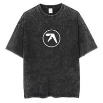 Aphex Twin Skalbti Vintažiniai Marškinėliai Vyrams Moterims Mados Atsitiktiniai Per dideli Trumpomis Rankovėmis Marškinėliai Vyriški Aukštos Kokybės Medvilniniai Marškinėliai L black